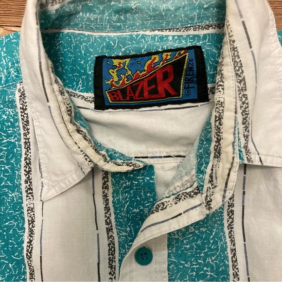 Vintage Retro Teal Striped Button Down - Picture 2 of 2